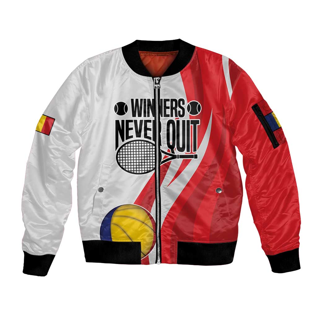 Custom Romania Tennis Winners Never Quit Sleeve Zip Bomber Jacket Sporty Style