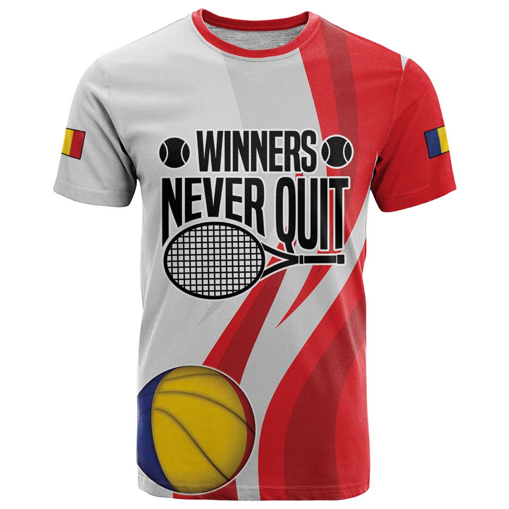 Custom Romania Tennis Winners Never Quit T Shirt Sporty Style