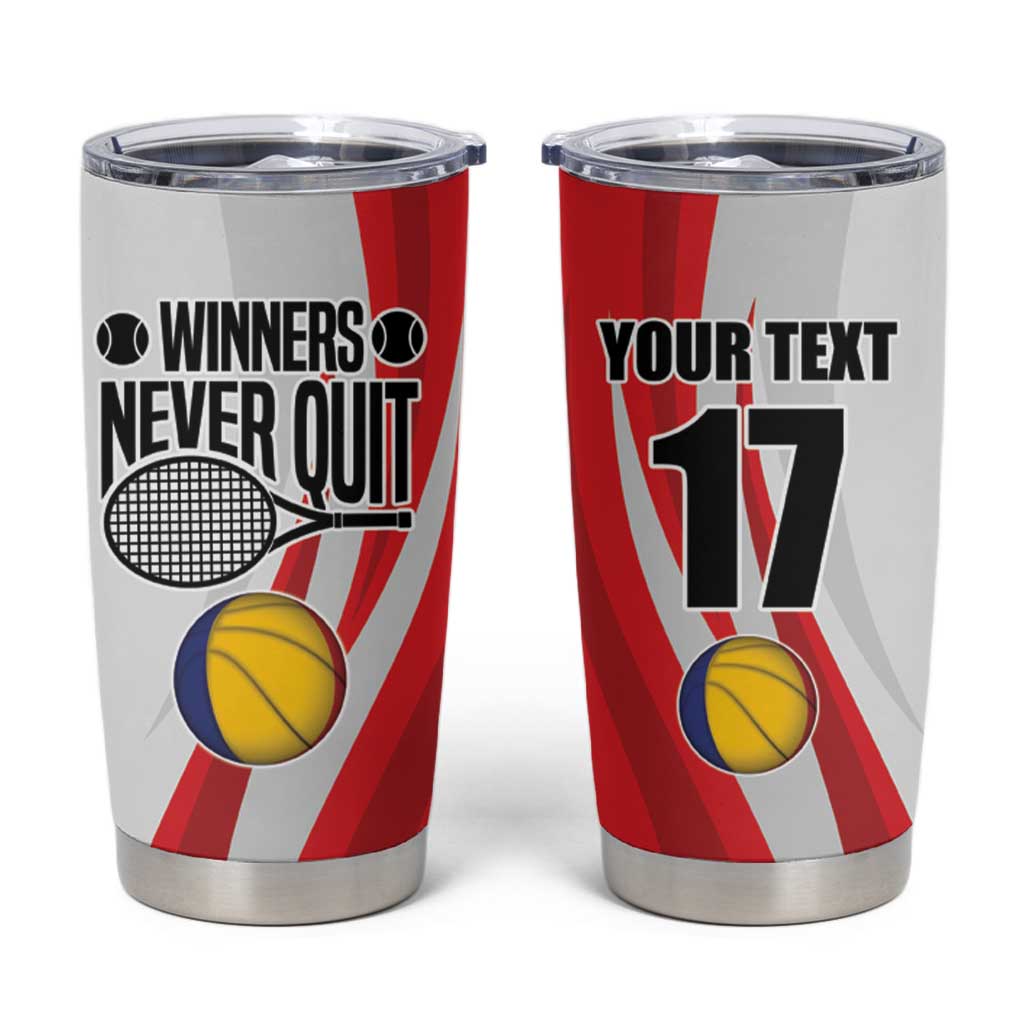 Custom Romania Tennis Winners Never Quit Tumbler Cup Sporty Style