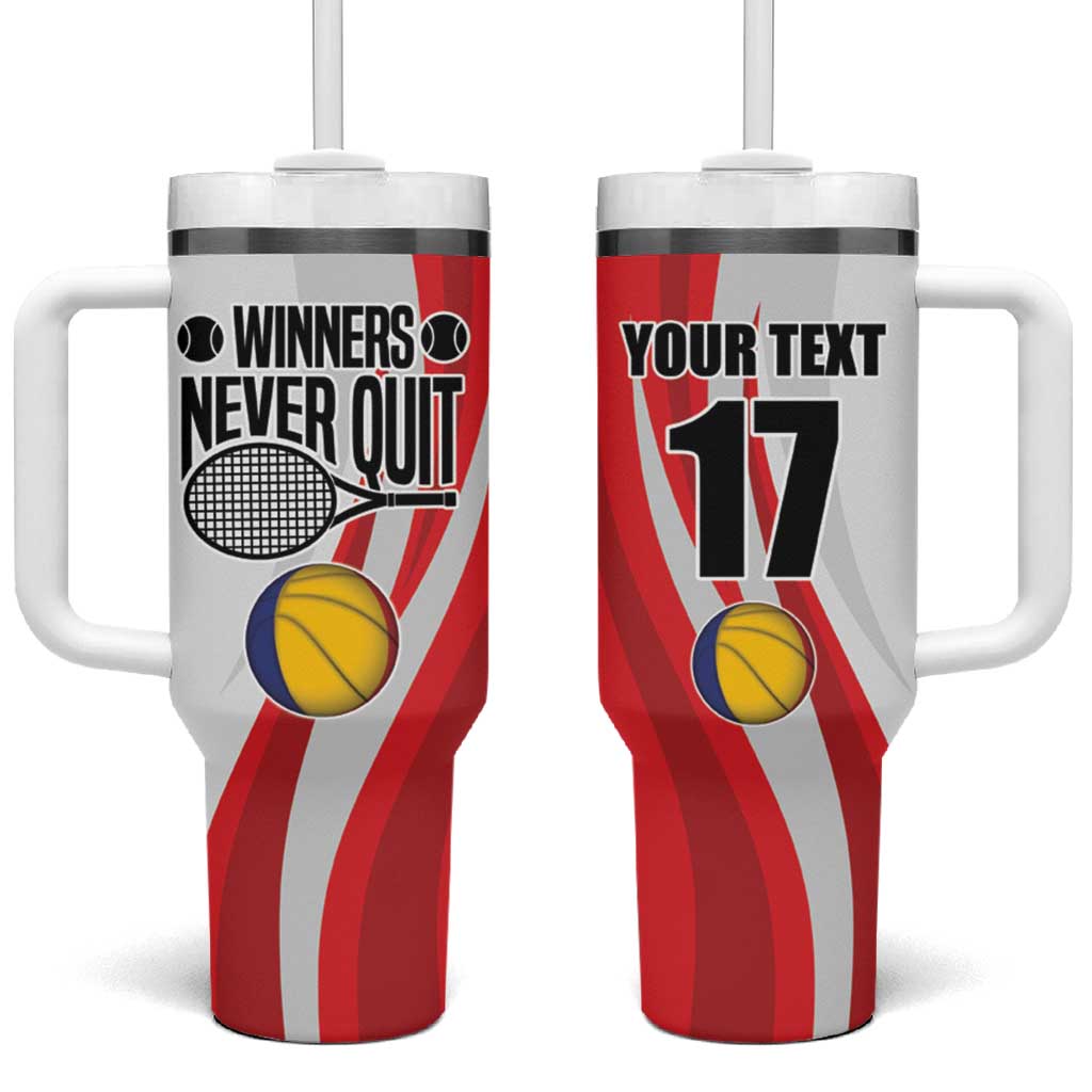 Custom Romania Tennis Winners Never Quit Tumbler With Handle Sporty Style