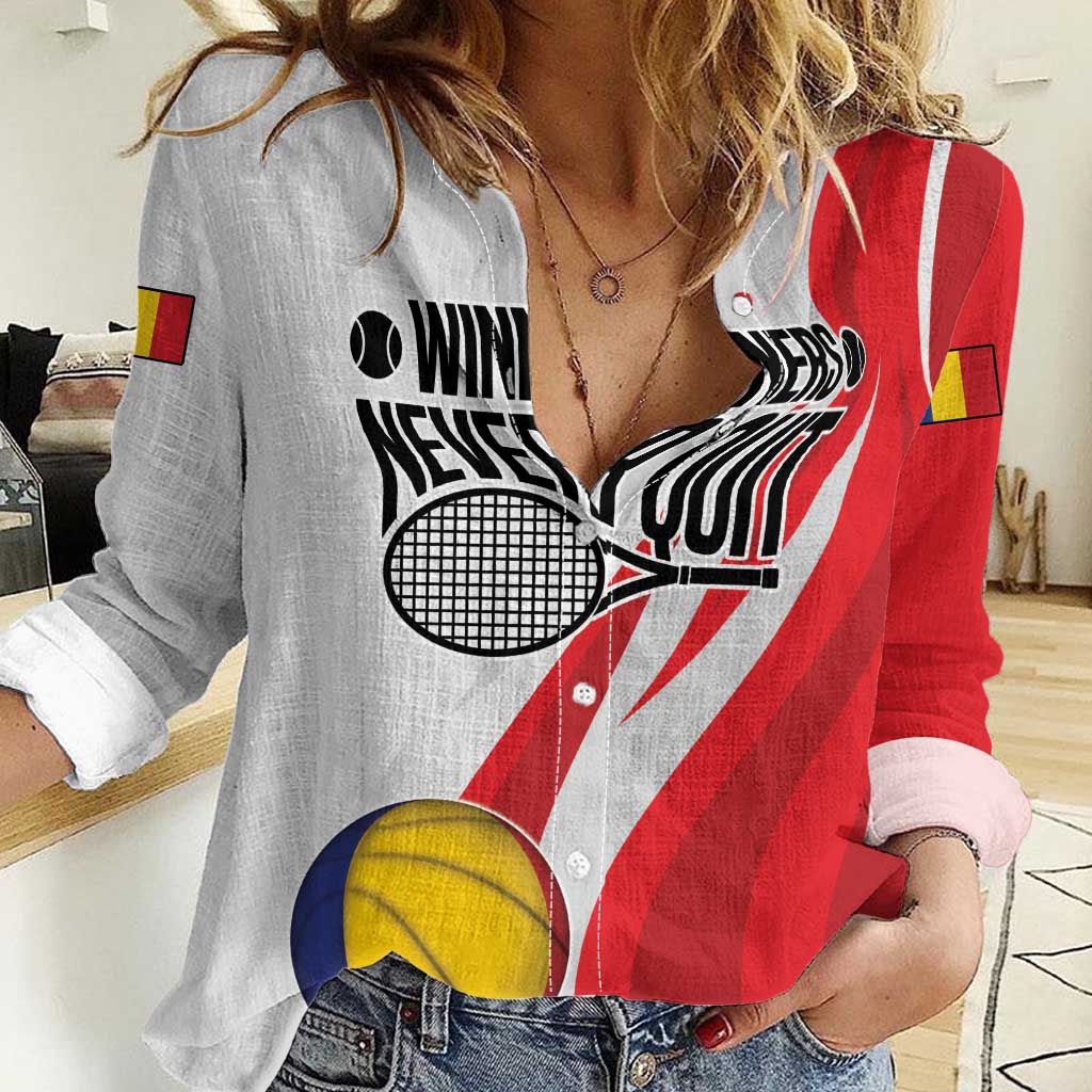 Custom Romania Tennis Winners Never Quit Women Casual Shirt Sporty Style