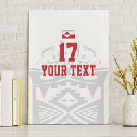 White canvas wall art with polar bear graphic, red '17' and 'YOUR TEXT' lettering