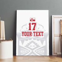 White canvas wall art with polar bear silhouette, red '17' and 'YOUR TEXT' centered