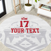 Round football-themed carpet, gray with “YOUR TEXT” and number 17 graphic