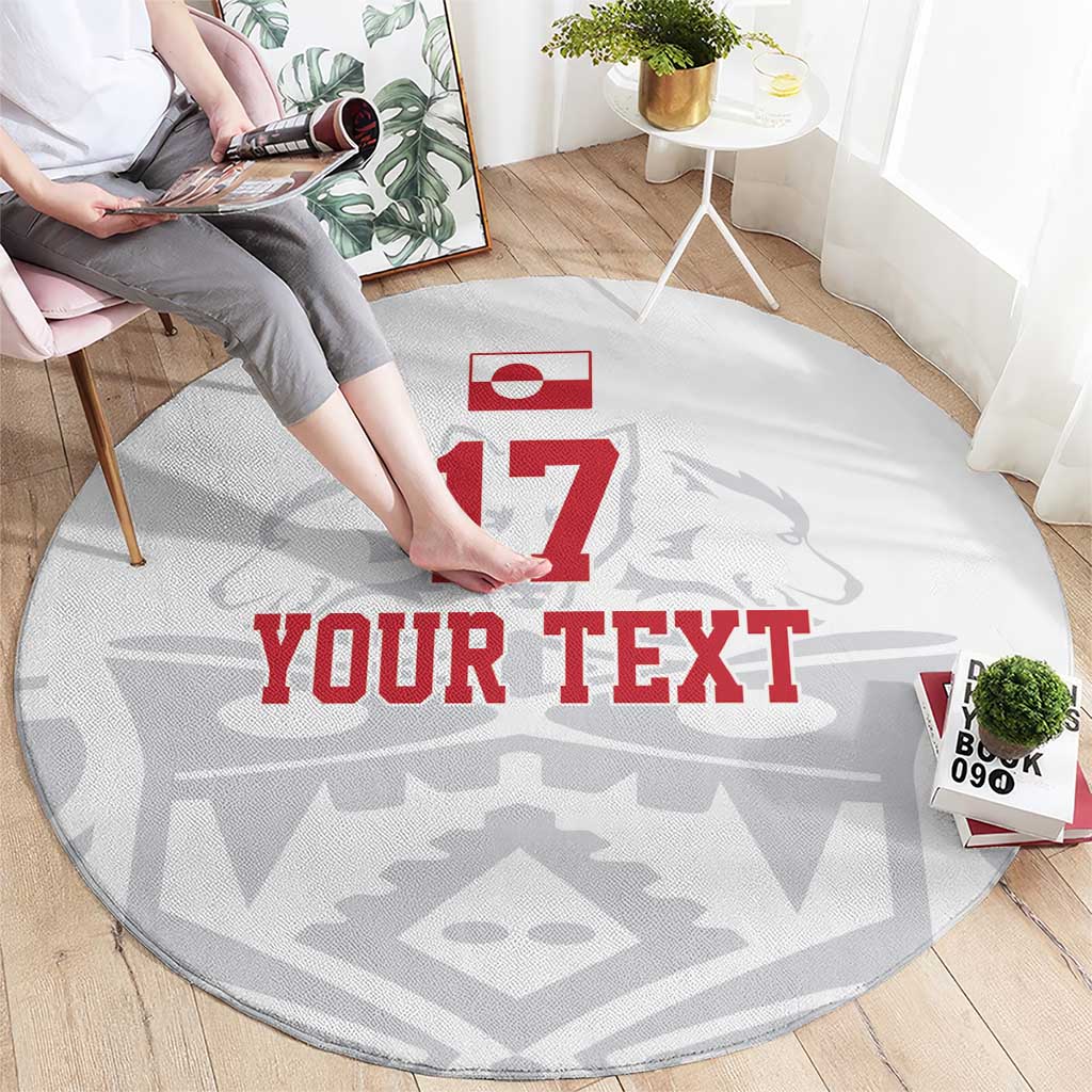 Round football-themed carpet, gray with “YOUR TEXT” and red number 17 emblem