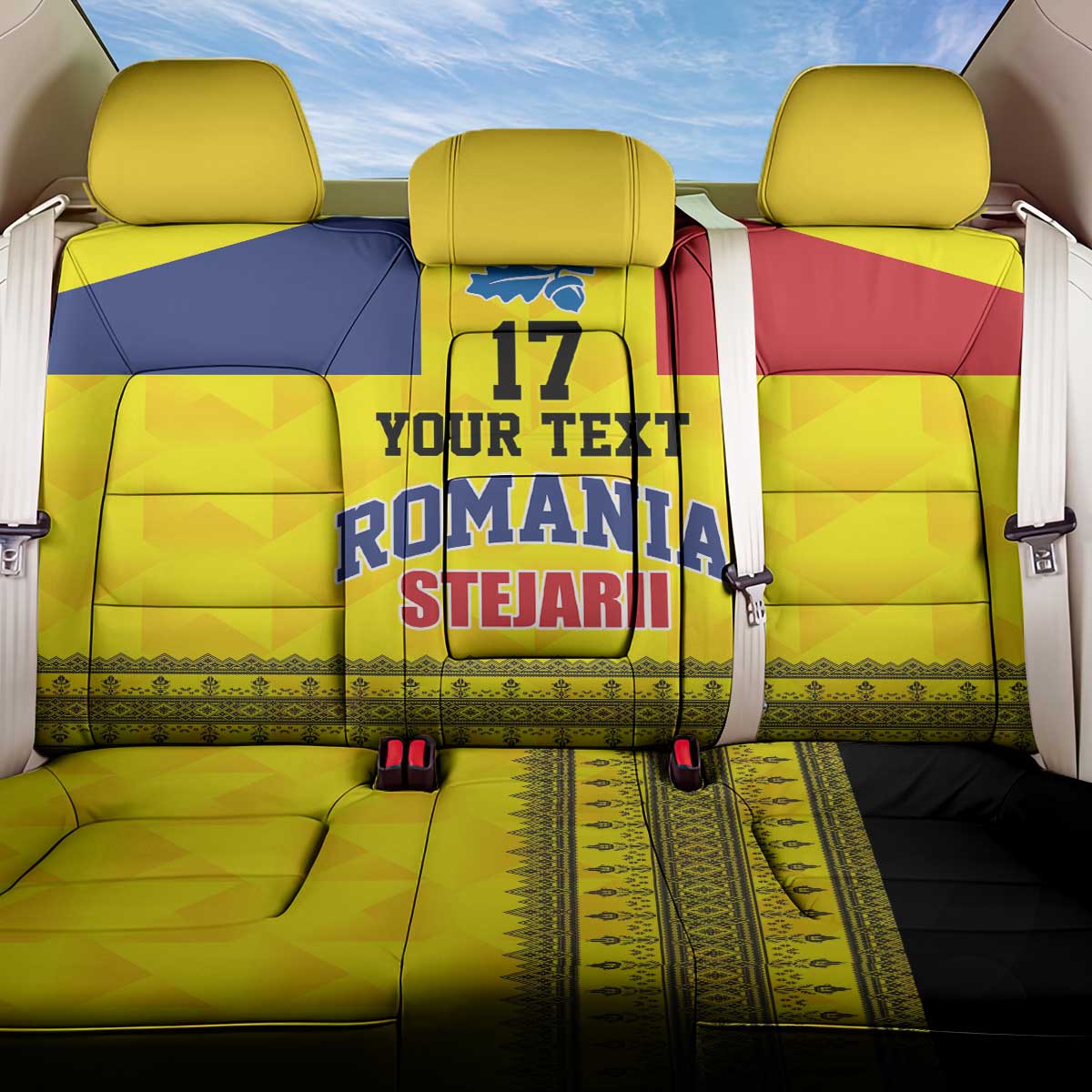 Custom Romania Rugby Go Champions Back Car Seat Cover Romanian Traditional Patern