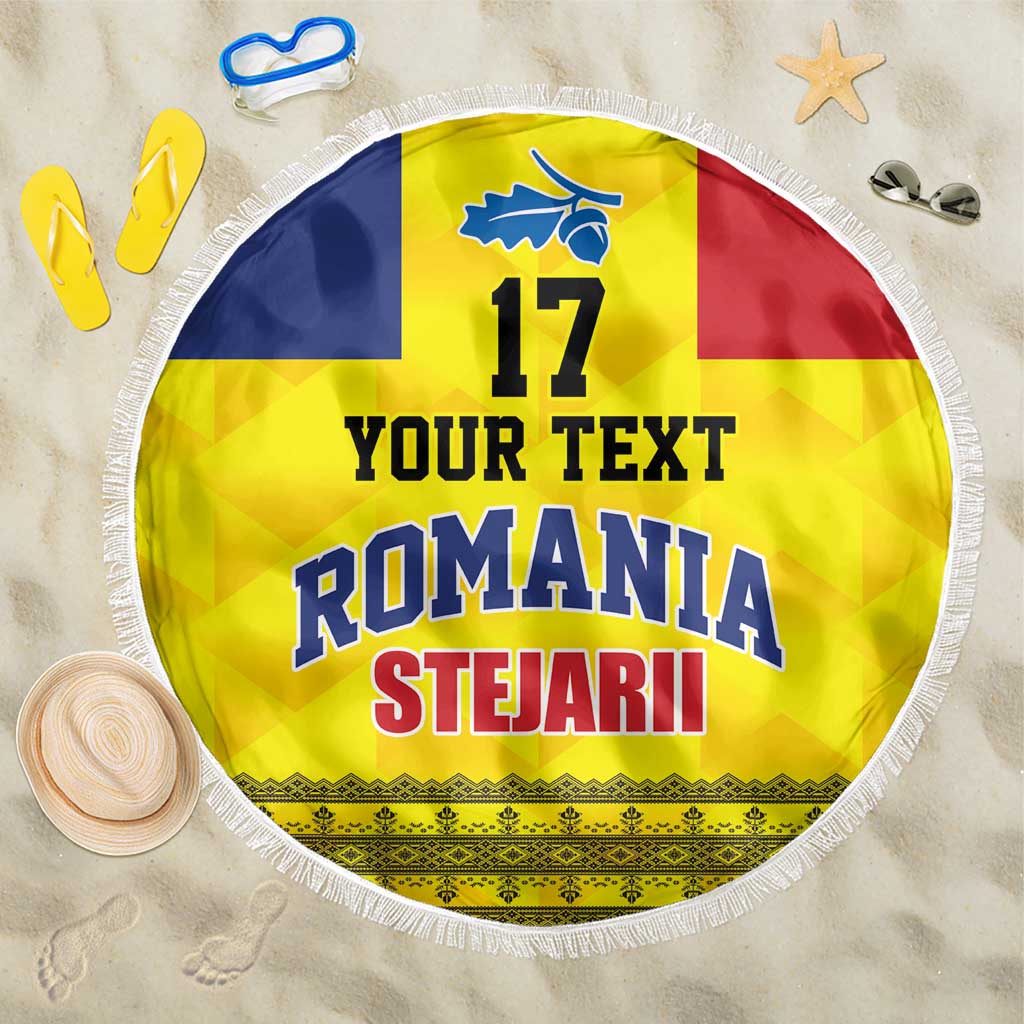 Custom Romania Rugby Go Champions Beach Blanket Romanian Traditional Patern