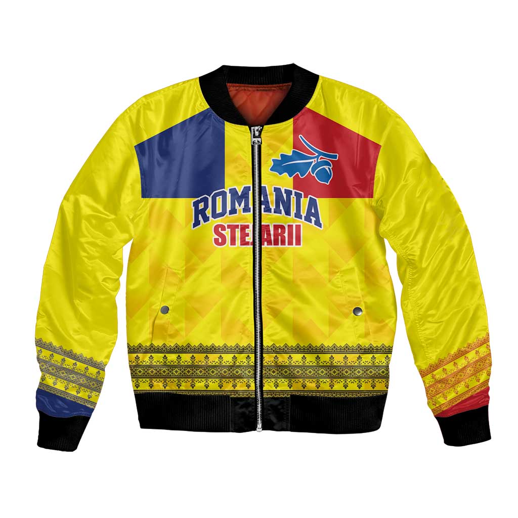 Custom Romania Rugby Go Champions Bomber Jacket Romanian Traditional Patern