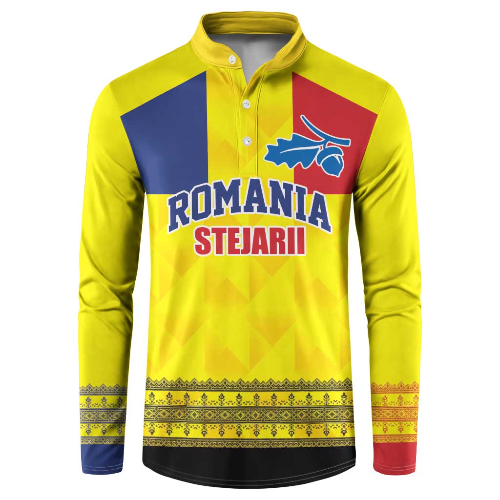 Custom Romania Rugby Go Champions Button Sweatshirt Romanian Traditional Patern