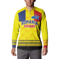 Custom Romania Rugby Go Champions Button Sweatshirt Romanian Traditional Patern