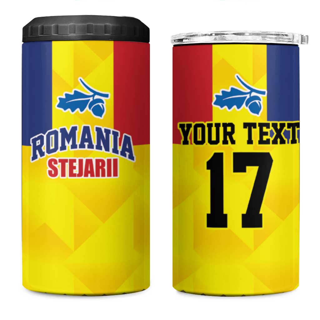 Custom Romania Rugby Go Champions 4 in 1 Can Cooler Tumbler Sporty Style with Romanian Traditional Patern