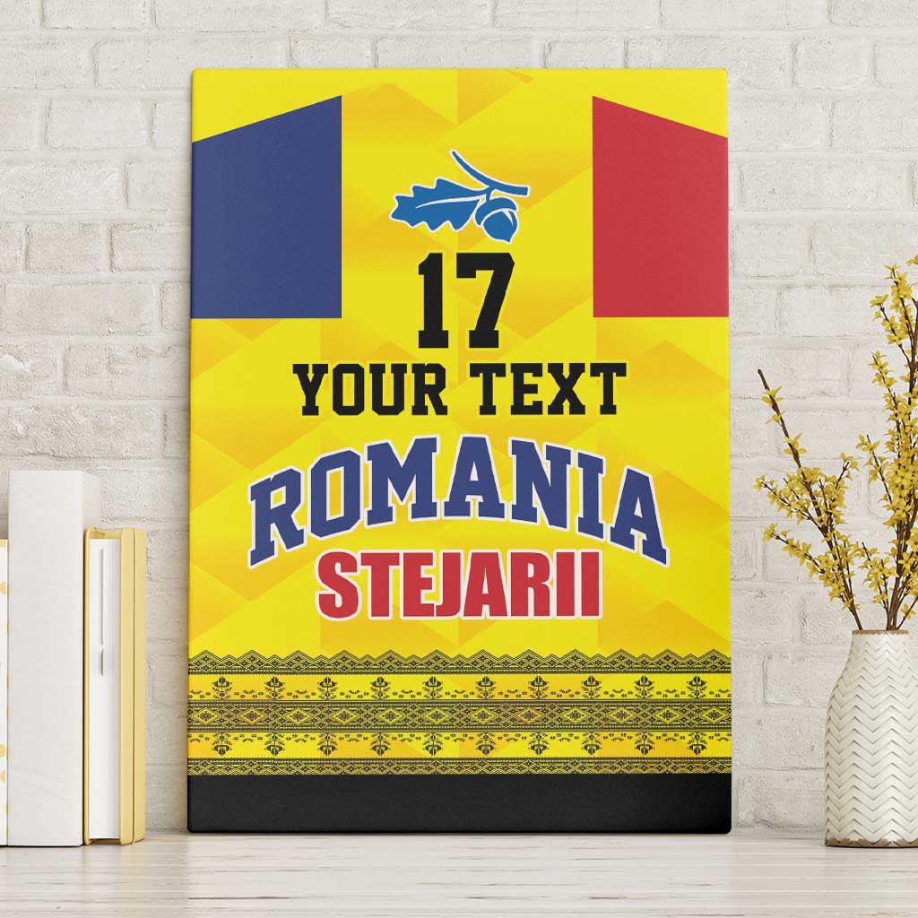 Custom Romania Rugby Go Champions Canvas Wall Art Romanian Traditional Patern