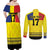 Custom Romania Rugby Go Champions Couples Matching Off Shoulder Maxi Dress and Long Sleeve Button Shirt Romanian Traditional Patern