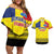 Custom Romania Rugby Go Champions Couples Matching Off Shoulder Short Dress and Hawaiian Shirt Romanian Traditional Patern