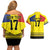 Custom Romania Rugby Go Champions Couples Matching Off Shoulder Short Dress and Hawaiian Shirt Romanian Traditional Patern