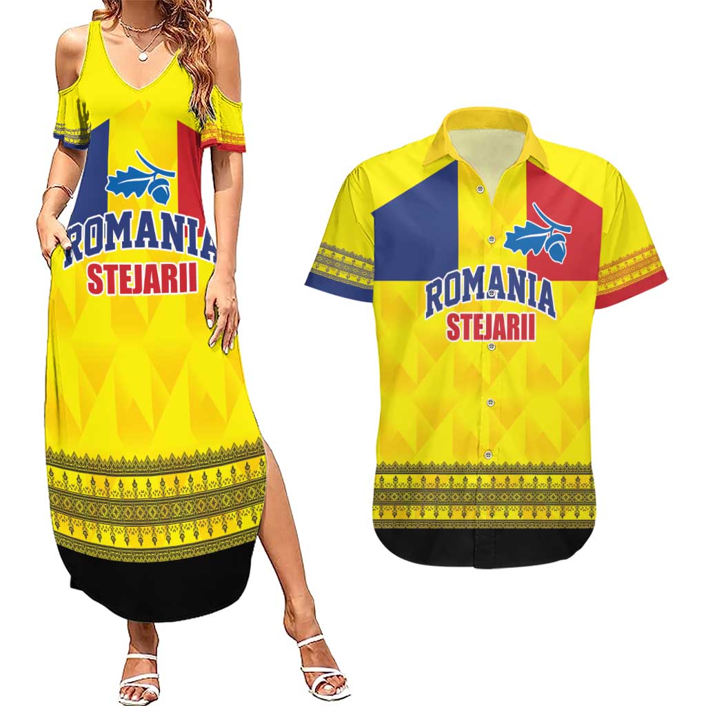 Custom Romania Rugby Go Champions Couples Matching Summer Maxi Dress and Hawaiian Shirt Romanian Traditional Patern