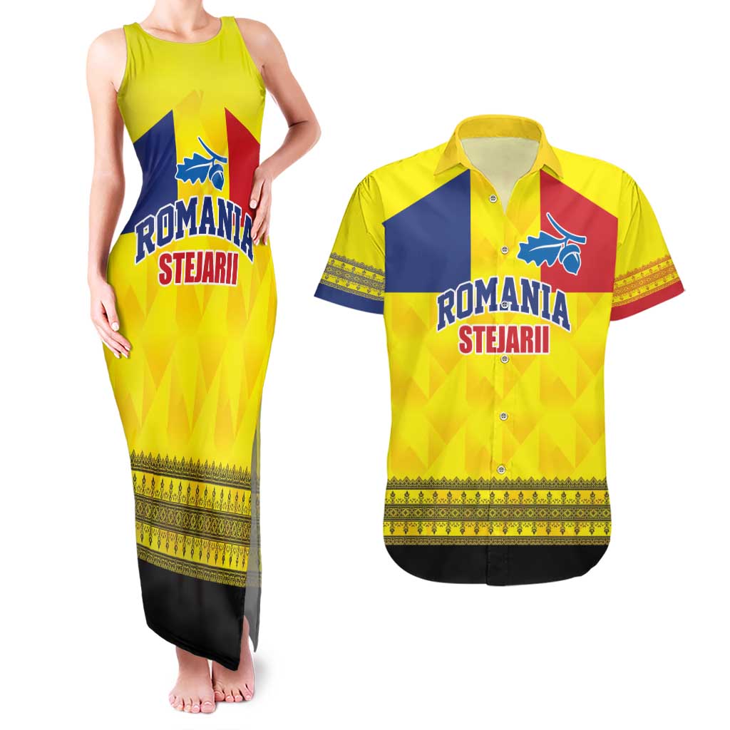 Custom Romania Rugby Go Champions Couples Matching Tank Maxi Dress and Hawaiian Shirt Romanian Traditional Patern