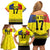 Custom Romania Rugby Go Champions Family Matching Off Shoulder Short Dress and Hawaiian Shirt Romanian Traditional Patern