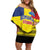 Custom Romania Rugby Go Champions Family Matching Off Shoulder Short Dress and Hawaiian Shirt Romanian Traditional Patern