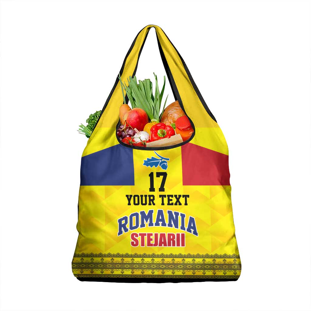 Custom Romania Rugby Go Champions Grocery Bag Romanian Traditional Patern