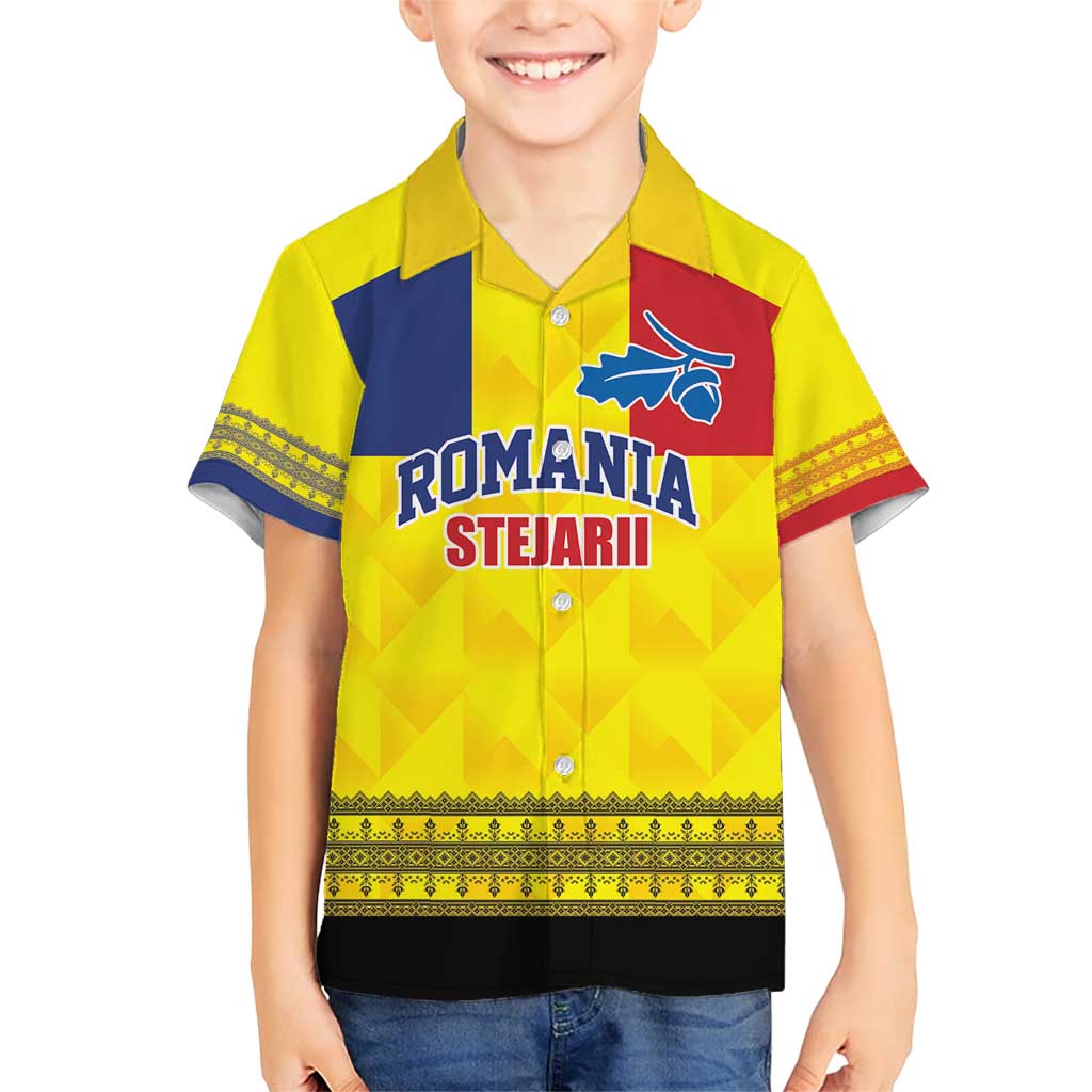 Custom Romania Rugby Go Champions Kid Hawaiian Shirt Romanian Traditional Patern