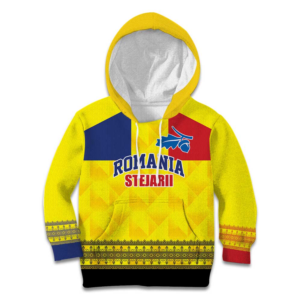 Custom Romania Rugby Go Champions Kid Hoodie Romanian Traditional Patern