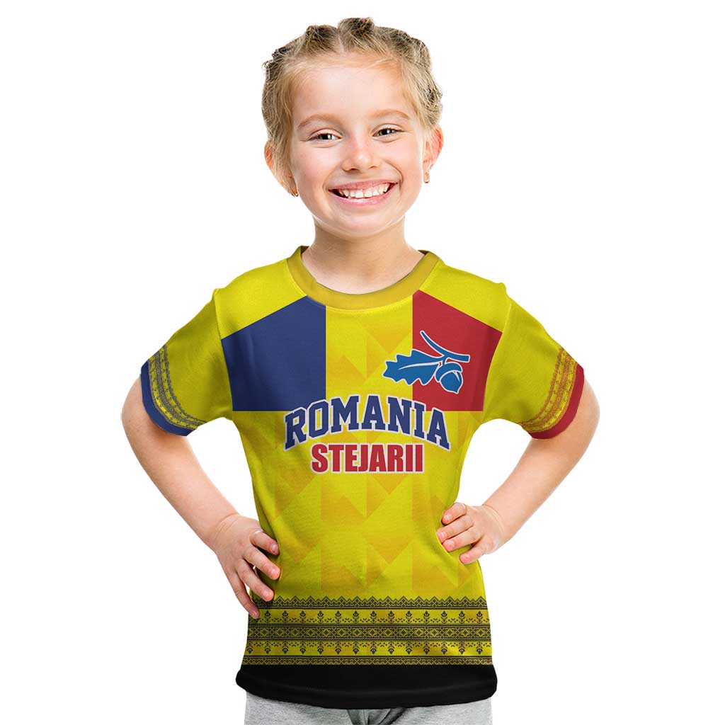 Custom Romania Rugby Go Champions Kid T Shirt Romanian Traditional Patern