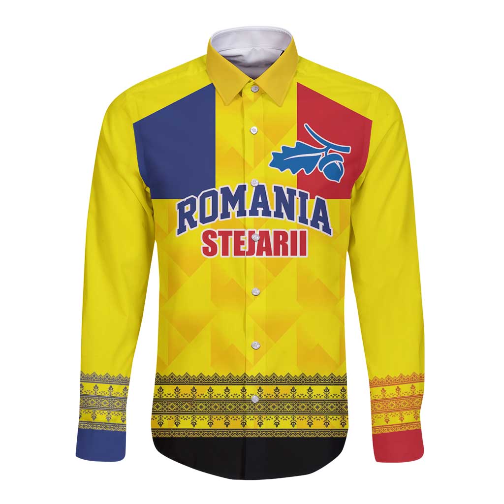 Custom Romania Rugby Go Champions Long Sleeve Button Shirt Romanian Traditional Patern