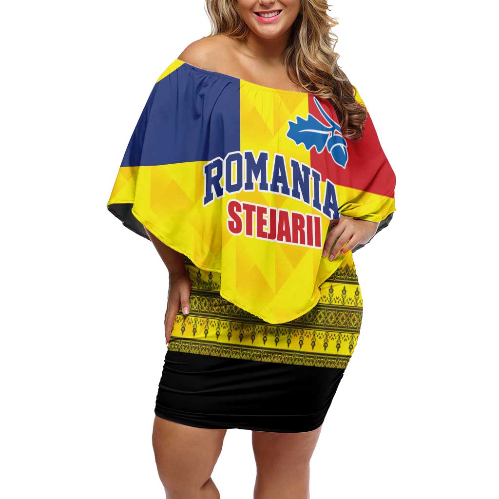 Custom Romania Rugby Go Champions Off Shoulder Short Dress Romanian Traditional Patern