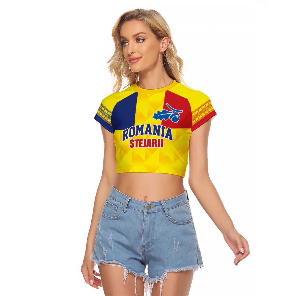 Custom Romania Rugby Go Champions Raglan Cropped T Shirt Romanian Traditional Patern