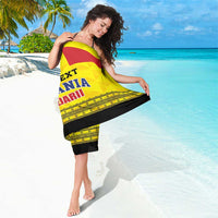 Yellow and black Romania flag sarong with 17 and "YOUR TEXT ROMANIA STEJARI" print