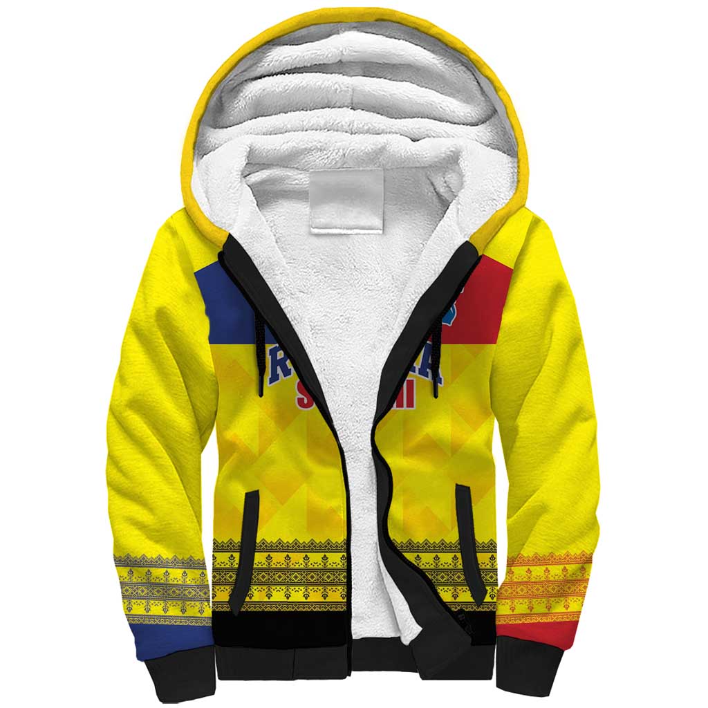 Custom Romania Rugby Go Champions Sherpa Hoodie Romanian Traditional Patern