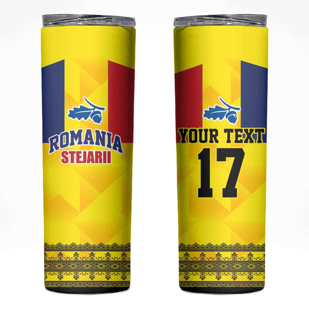 Custom Romania Rugby Go Champions Skinny Tumbler Sporty Style with Romanian Traditional Patern