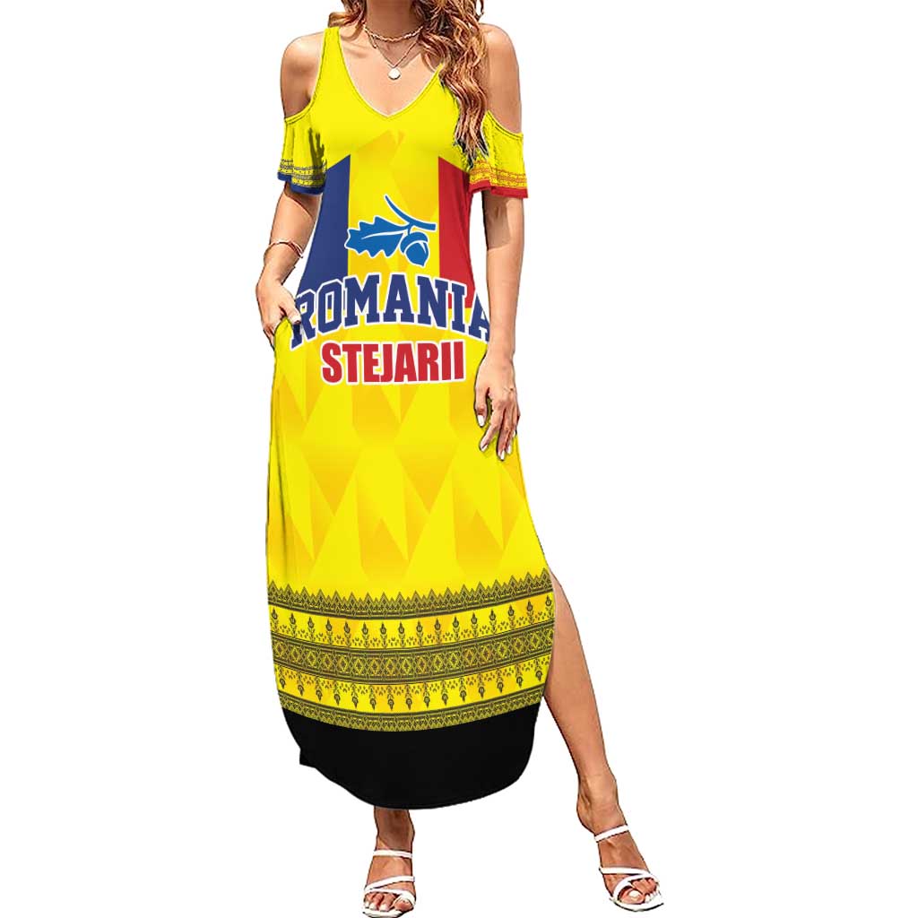 Custom Romania Rugby Go Champions Summer Maxi Dress Romanian Traditional Patern