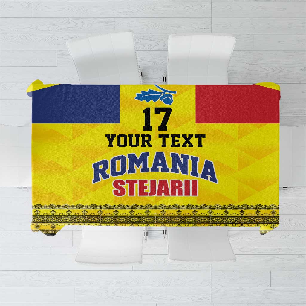 Custom Romania Rugby Go Champions Tablecloth Romanian Traditional Patern