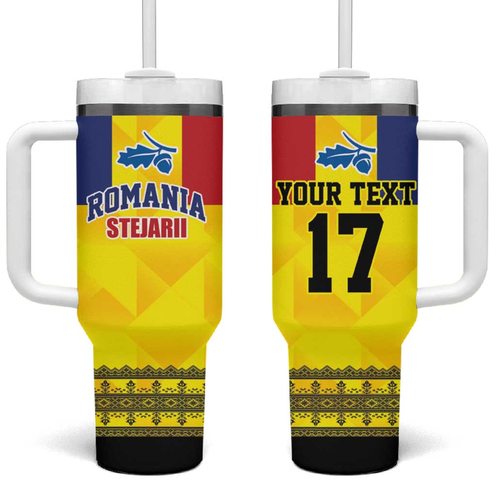 Custom Romania Rugby Go Champions Tumbler With Handle Sporty Style with Romanian Traditional Patern