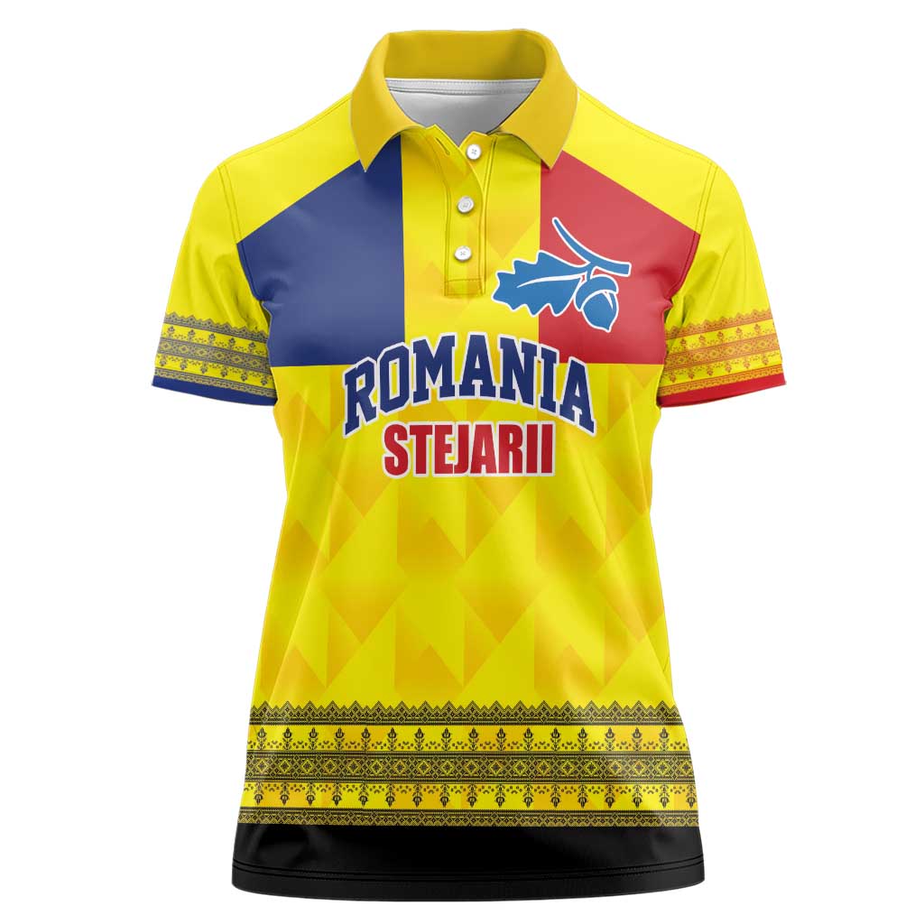 Custom Romania Rugby Go Champions Women Polo Shirt Romanian Traditional Patern