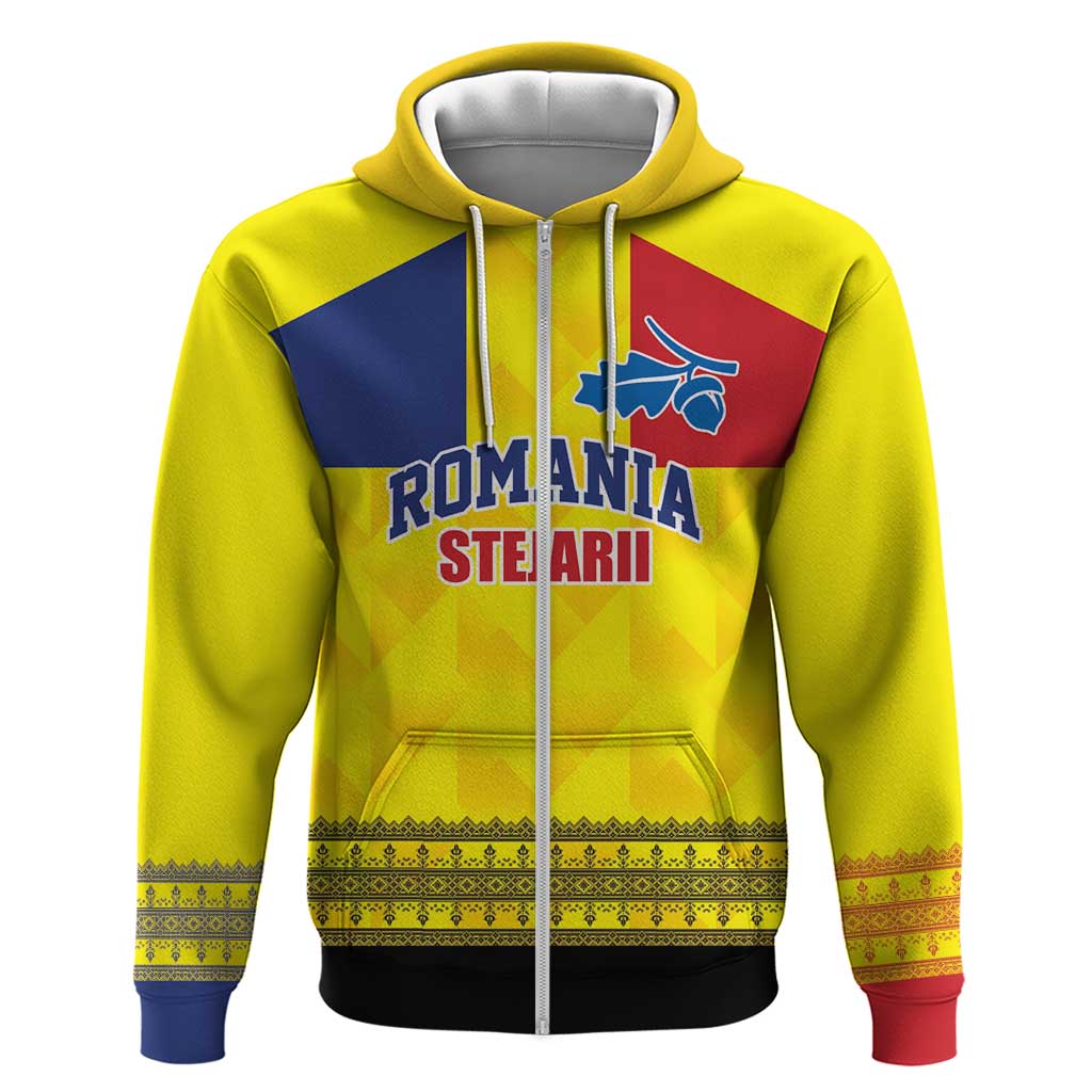 Custom Romania Rugby Go Champions Zip Hoodie Romanian Traditional Patern