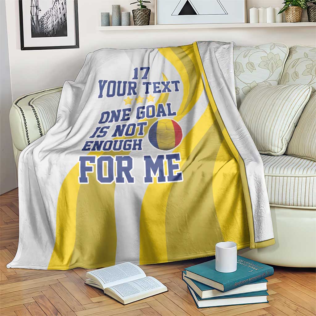 Sports football blanket, white with yellow stripes and printed “ONE GOAL…FOR ME”, number 17
