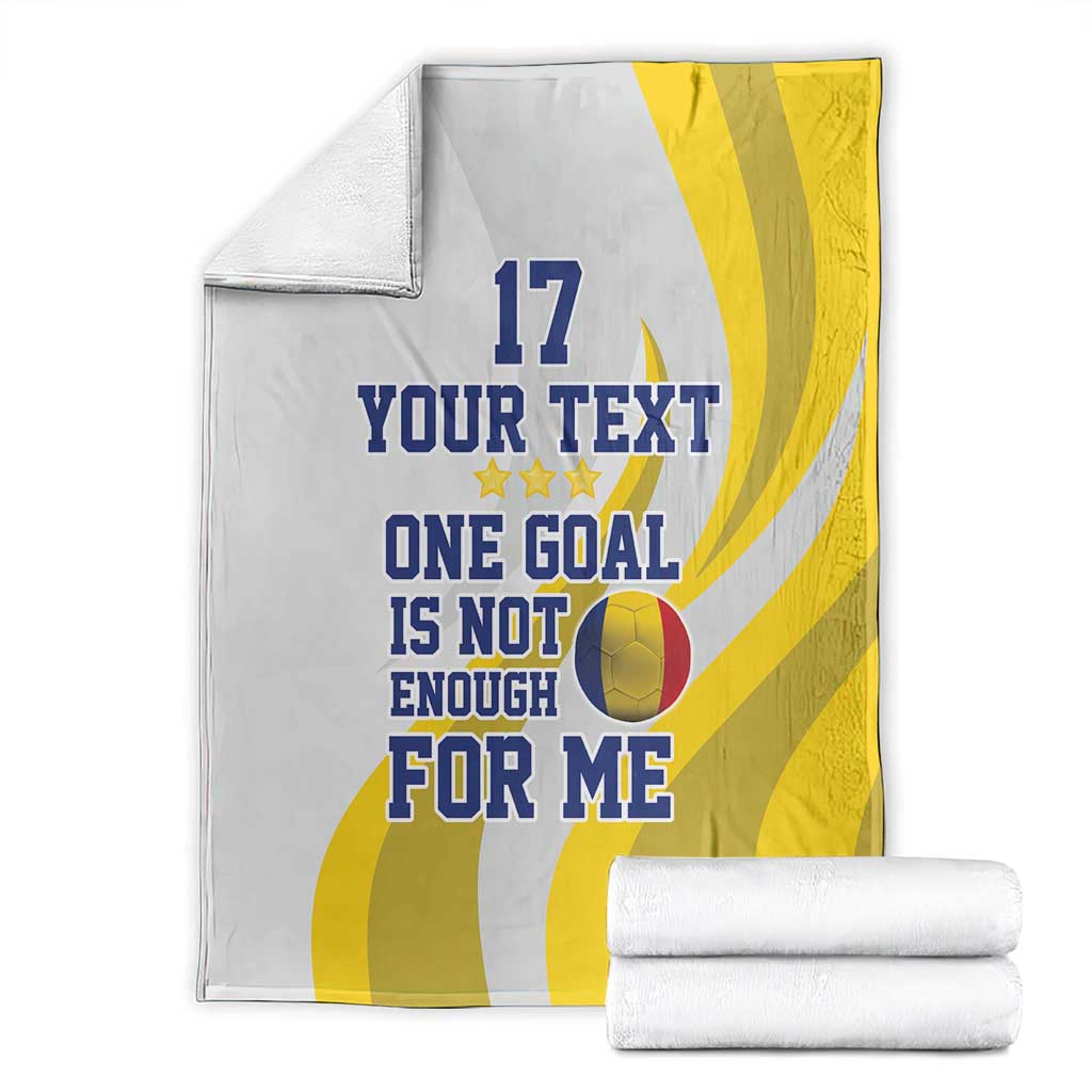 Stacked football blanket set, white with yellow stripes and “ONE GOAL IS NOT ENOUGH” text