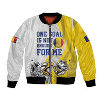 Yellow and white bomber jacket, eagle mascot, full-zip, ribbed cuffs