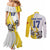 Custom Romania Football With Eagle Mascot Couples Matching Mermaid Dress and Long Sleeve Button Shirt Sporty Style