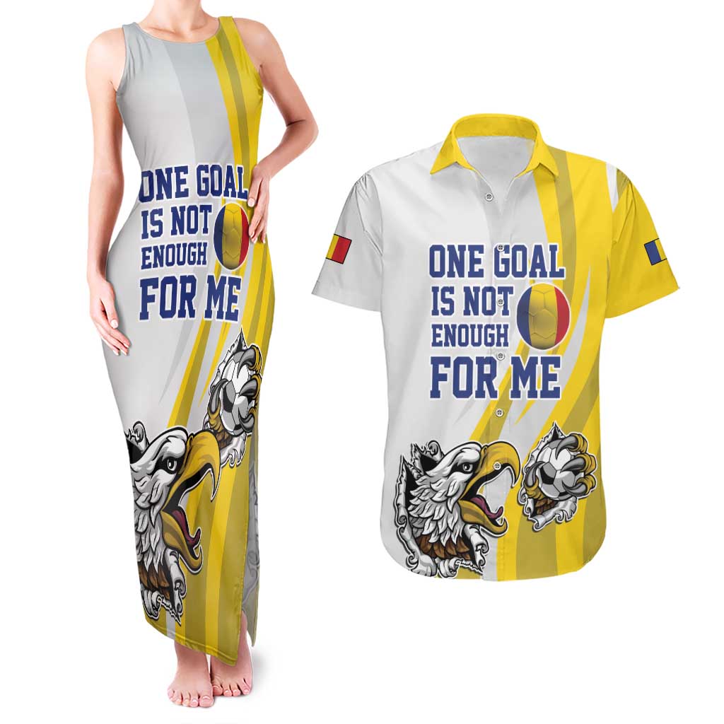 Custom Romania Football With Eagle Mascot Couples Matching Tank Maxi Dress and Hawaiian Shirt Sporty Style