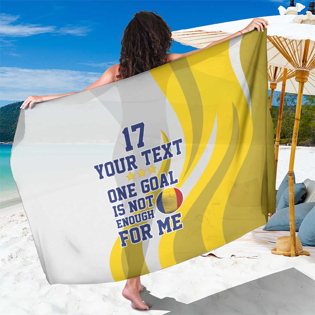 Yellow and white printed soccer-style sarong with custom text graphic and number 17