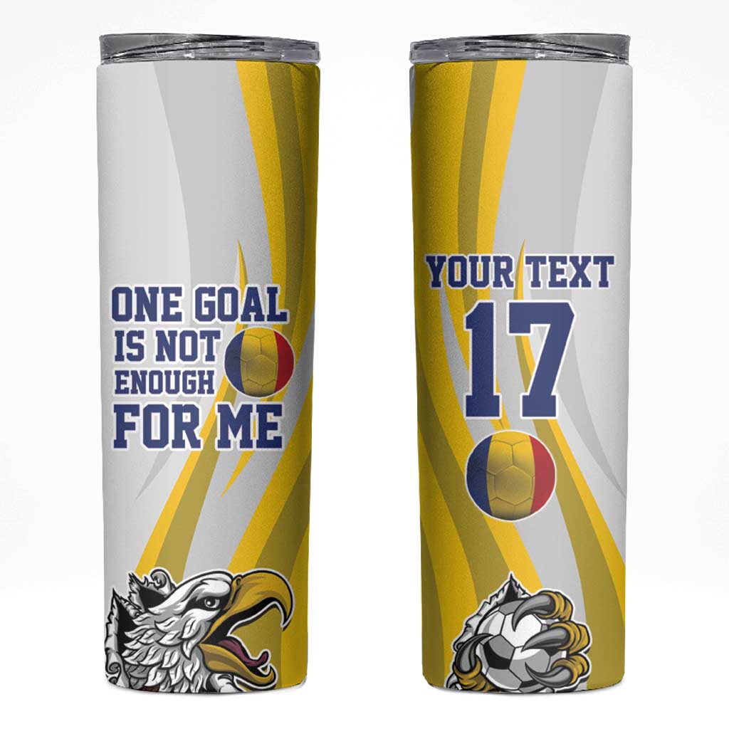 Custom Romania Football With Eagle Mascot Skinny Tumbler Sporty Style