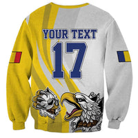 Yellow and gray football sweatshirt with eagle mascot, number 17 and back text
