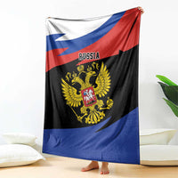Russia flag style blanket with gold two-headed eagle crest on black center panel