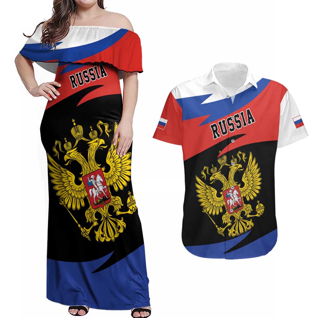 Russia Coat of Arms Couples Matching Off Shoulder Maxi Dress and Hawaiian Shirt Russian Eagle Two Heads Simple Style