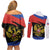 Russia Coat of Arms Couples Matching Off Shoulder Short Dress and Long Sleeve Button Shirt Russian Eagle Two Heads Simple Style