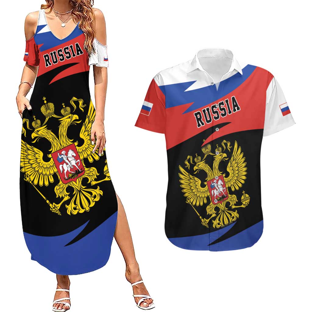 Russia Coat of Arms Couples Matching Summer Maxi Dress and Hawaiian Shirt Russian Eagle Two Heads Simple Style